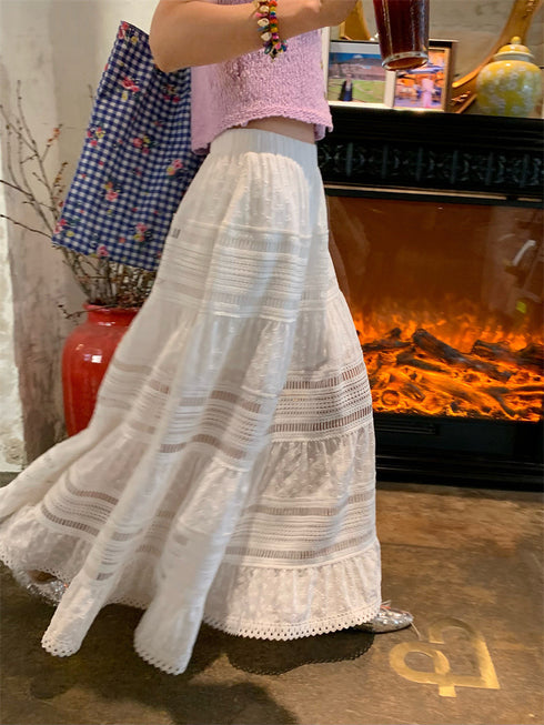 Women Lacey Patch Work Embroidered Mid Length Skirts